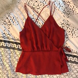 Express red faux-wrap sleeveless top - new w tags